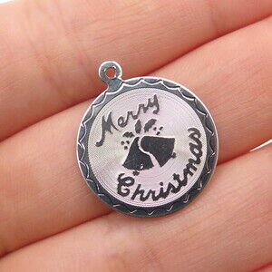SPENCER 925 Sterling Silver Vintage Merry Christmas Mini Charm Pendant